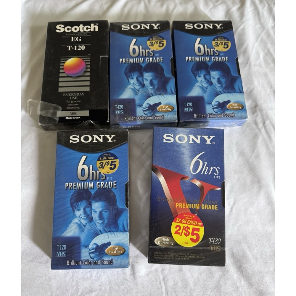 Sony Premium Grade VHS Video Tapes Lot of 4 New And 1 Scotch Sealed Blank Tapes